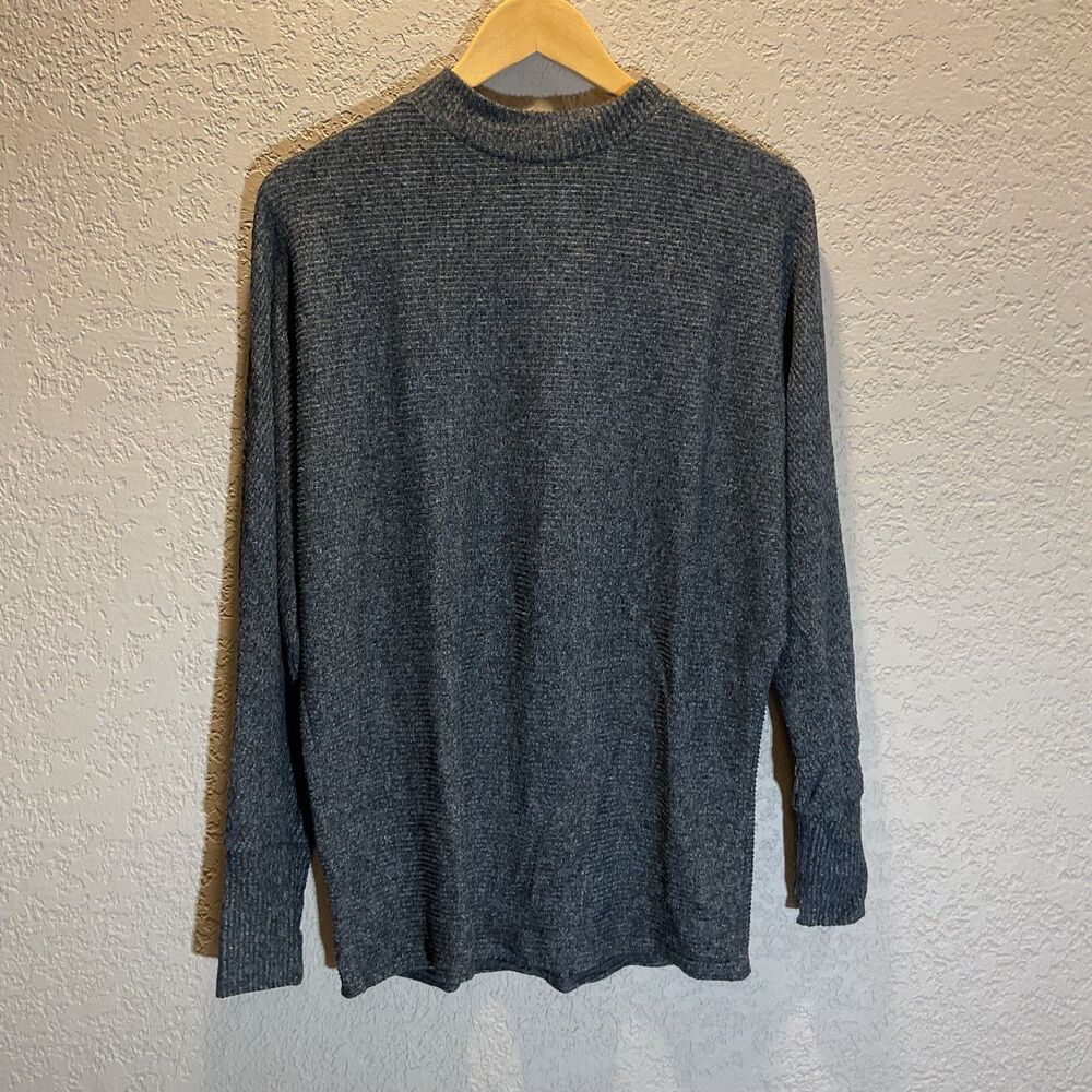 Matty M Ladies Mock Neck Top Black/ Dark Grey Small Knit Soft Comfort